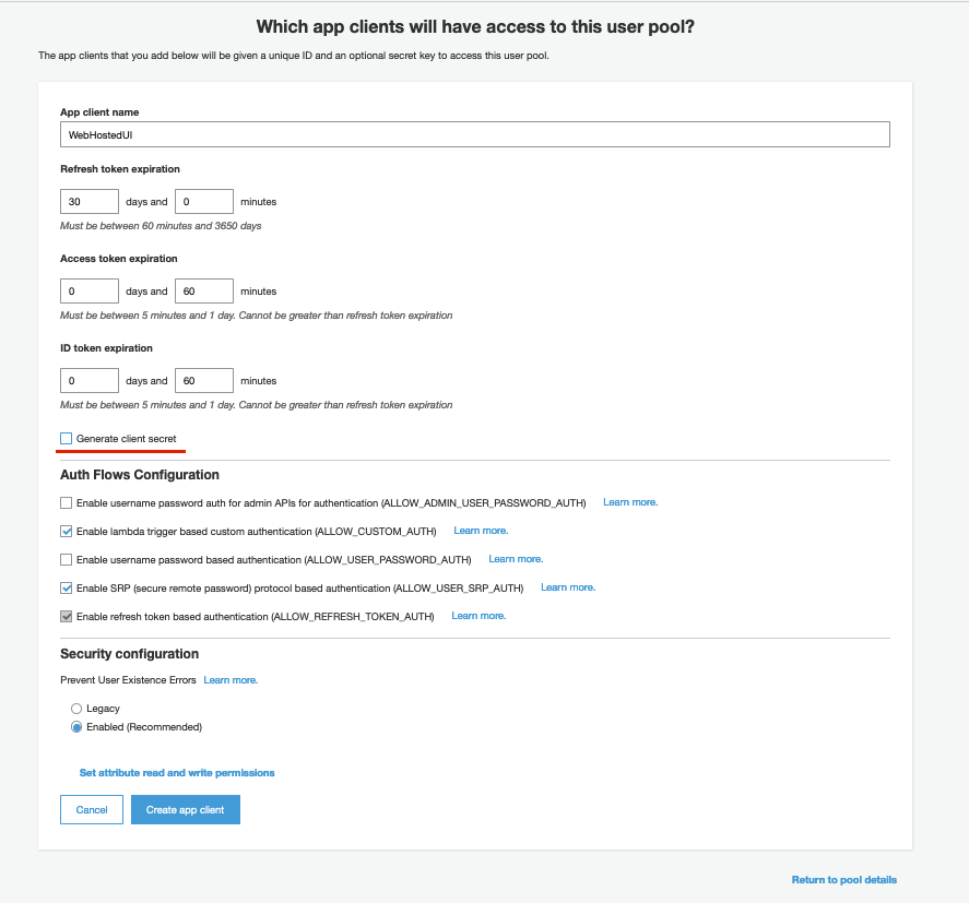 AWS Made Easy AWS Cognito User Pool Add App Client 