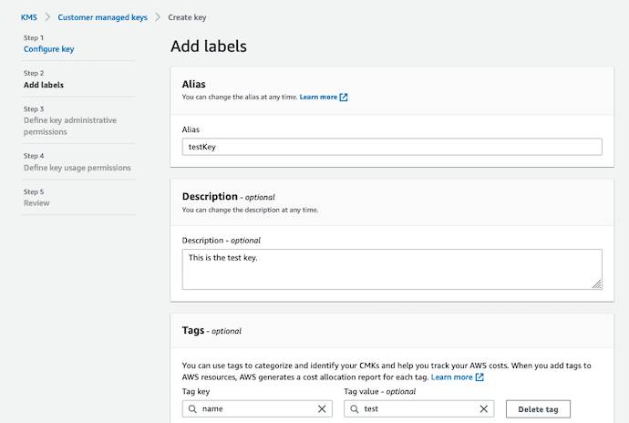 AWS Made Easy | AWS KMS | Create CMKs | Add label Step 