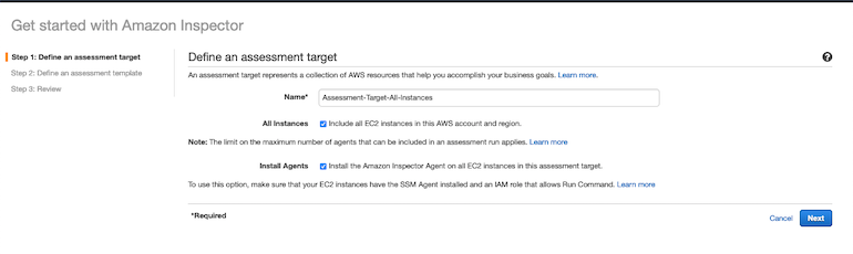 AWS Made Easy | AWS Inspector assessment page.