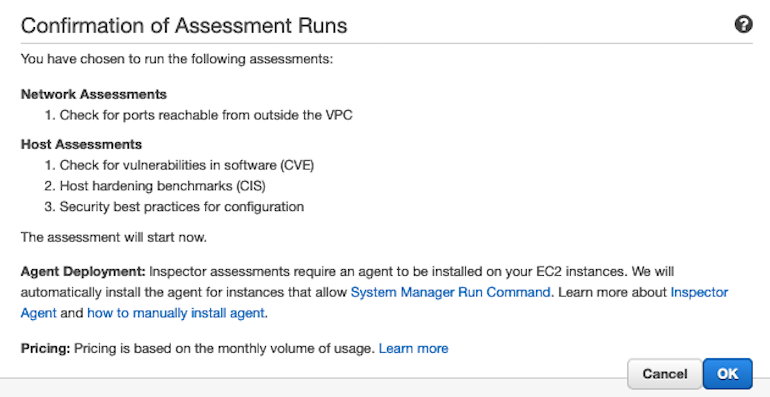 AWS Made Easy | AWS Inspector confirmation page.